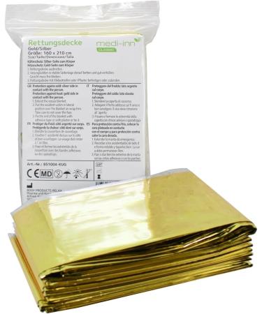 Medi-Inn+ Gold Silver Rescue Blanket | 160x210 cm | Emergency First Aid & Cold/Heat Protection | Bulk Pack of 100 - Buy Online on GoSupps.com