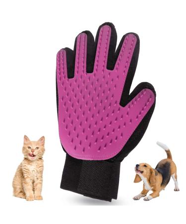 Pet Grooming Glove Pet Hair Remover Mitt Moulting - Deshedding Brush Glove - Soft Silicone Tips for Gentle Massage For Cats & Dogs with Long & Short Fur (Purple Right) Purple Right