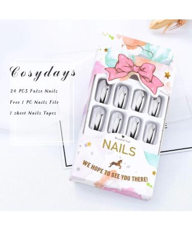 Square Short Mirror Press on Nails - Silver Glossy False Nails (24 PCS) for Women and Girls - Buy Online on GoSupps.com
