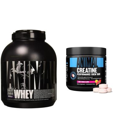 Animal Whey Isolate Whey Protein Powder Isolate Loaded for Post Workout and Recovery & Creatine Chews Tablets - Enhanced Creatine Monohydrate with AstraGin to Improve Absorption