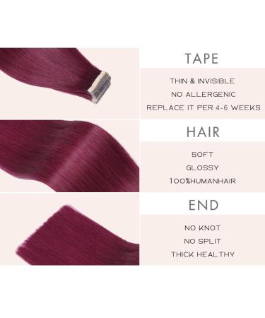 YDDM Tape-in Extensions | Real Hair 20pcs Burgundy 40cm Invisible Skin Weft | 99J# 16 Inch Tap Extensions - Buy Online on GoSupps.com