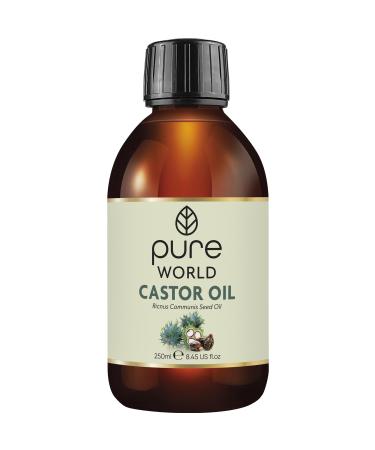 Pure World Natural Castor Oil 250ML Cold & Freshly Pressed 100% Pure and Undiluted Hexane Free Natural for Eyebrows Nails Beard Hair Eyelash Growth black seed oil inspiriko celtic salt