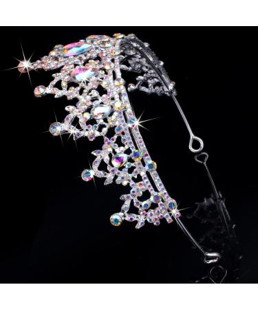 SuPoo Silver Tiara and Crown for Women - AB Crystal Headband for Queen, Wedding, Prom, Christmas - Shiny Princess Decoration - Buy Online on GoSupps.com