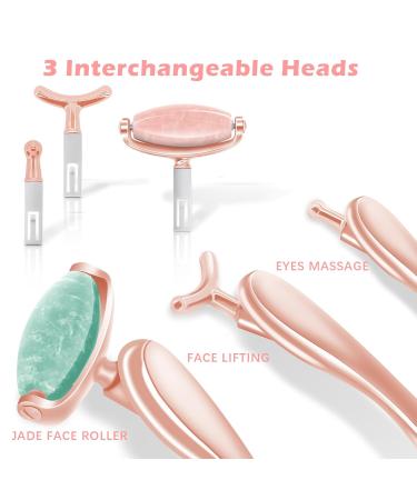 Jade Facial Roller - Real Jade Massager with 3 Interchangeable Heads for Skin Care | Reduce Puffiness & Rejuvenate Skin | Green Jade & Rose Gold Handle - Buy Online on GoSupps.com
