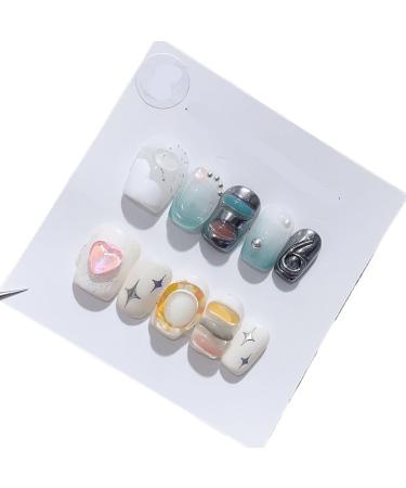 Handmade Wear Nail Piece Short Nail Sticker Detachable Finished Product Manicure False Nails(M)