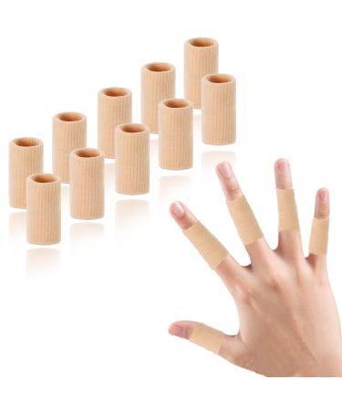EDNYZAKRN 10Pcs Finger Compression Sleeves Support  Finger Sleeve Protectors Cots Thumb Brace for Trigger Finger Arthritis Swelling Basketball Sport  Breathable Elastic Pain Relief One Size Beige 10