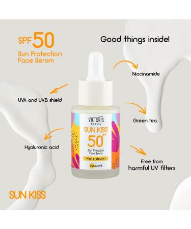 Victoria Beauty Sun Protection Facial Serum SPF 50 | Hyaluronic Acid & Niacinamide | Broad Spectrum UVA/UVB Protection | Waterproof | 30 ml - Buy Online on GoSupps.com