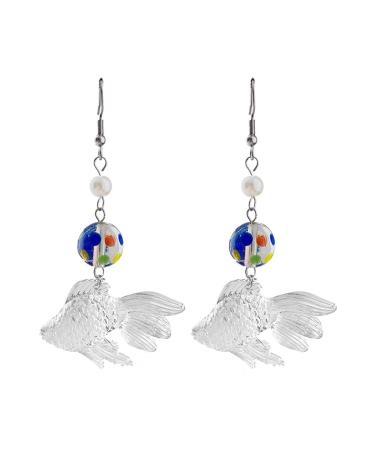 Feylie goldfish dangling earrings cute drop earrings trendy goldfish drop earrings acrylic material suitable for students and office professionals