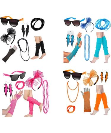 Festive 80s Earrings Leg Warmers Headband Sunglasses for Costume Halloween Party Wrist Gloves for Dress up Parties Rose Red - Buy Online on GoSupps.com