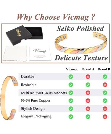 Vicmag Copper Magnetic Bracelet for Women Men - Adjustable Size - Ultra Strength Magnets - 99.9% Solid Pure Copper - Gift Box Included - Buy Online on GoSupps.com