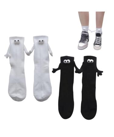 HOKILAW Magnetic Hand Holding Socks Couple Holding Hands Sock Hand in Hand Socks Magnetic Sucktion 3D Doll Couple Socks Mid-Tube Cute Couple Socks-2Colors