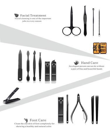 Manicure Set Nail Set Nail Clipper Kit Professional - Stainless Steel Pedicure Set Nail Grooming Kit of 15pcs with Case for Travel (Black/Yellow) - Buy Online on GoSupps.com