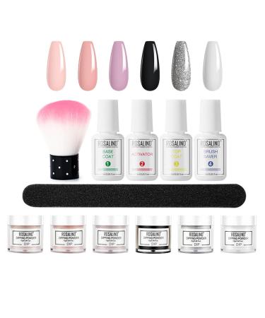 Roseflower Dipping Powder Nails Kit 6 Colors Nude Dip Nails Powder Starter Kit with Base Coat Top Coat Staubinel Nail Fee - DIY Salon Manikure at Home - BLASSING GLING SLING LAITS SLING SHOULD SHOULD for 3 weeks - Buy Online on GoSupps.com