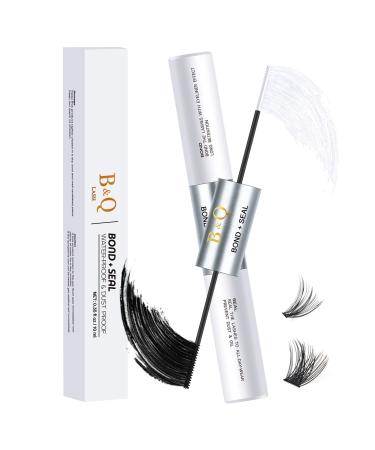 Lash Bond and Seal 10ML B&Q Eyelash Bond and Seal for Lash Clusters Long Lasting Bond and Seal Lash Glue Hold 48-72 Hours Waterproof Cluster Lash Glue Mascara Wand Bond and Seal (Black,10ML) Black Bond and Seal-10 ML