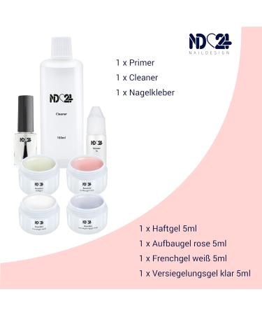 ND24 NAILDESIGN Geln gel Starter Set - 16-Piece Basic Kit with UV Gel French Gel Sealing Gel UV Lamp & Accessories - Vegan & Made in Germany for Beginners - Buy Online on GoSupps.com