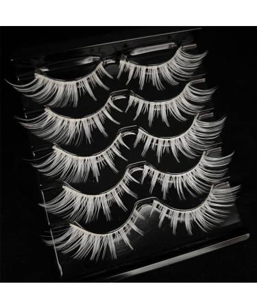 White Lashes Fairy Eyelashes Cat Eye Wispy Spiky False Eyelashes Cosplay Manga Lashes Halloween Easter Lashes Natural Anime White Fake Lashes Fox Eye Long Volume Fake Eyelashes (MQ15-5 Pairs) MQ15 | 15MM | 5 Pairs