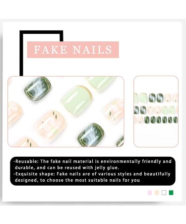 Green Halo Camellia Press on Nails - 24 Pcs Full Cover False Nails with Floral Design for Women - Buy Online on GoSupps.com