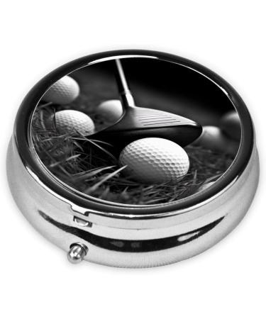 Black and White Golf Printed Mini Round Pill Box - 3 Compartment Medicine Organizer for Travel Home & Office - Portable Pocket Pill Case - Buy Online on GoSupps.com