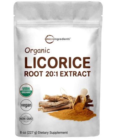 Organic Licorice Root Extract 20:1 Powder, 8 Ounce (1 Year Supply), Pure Licorice Tea Powder, Positively Helps Soothe Cough, Sore Throat, Clear and Comfortable Breathing, No GMOs and Vegan Friendly