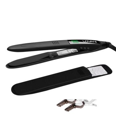 LOVANI Professional Flat Iron 450F LCD Display Salon Super Slim Hair Straightener with Heat Resistant Bag 2 Salon Clips Black