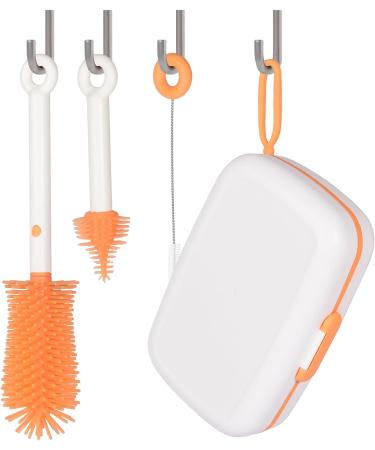 Bebamour Travel Baby Bottle Brush Set - Portable Silicone Cleaner Brush, Straw Brush, Soap Dispenser, Drying Rack - Beige - Buy Online on GoSupps.com
