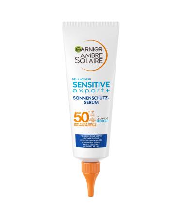 Garnier sun protection serum with LSF50+ for sensitive skin waterproof sunscreen for the face and body without residue non -fat formula with ceramids ambre solaire sensitive experts+ 1 x 125 ml