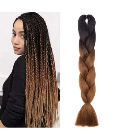 Ombre Jumbo Braiding Hair Extensions 24 Inch 1pc Jumbo Braid Two Tone Synthetic Hair Extension Black to Coffee