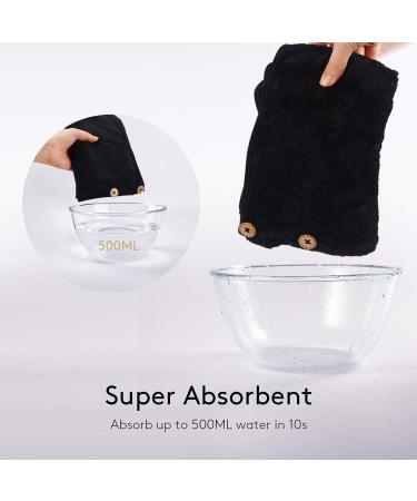KinHwa Microfiber Hair Towel Wrap 2 Pack - Large 28x12 Super Absorbent Turban Towel for Women with Button - Ultra Soft & Quick Drying (Black) - Buy Online on GoSupps.com
