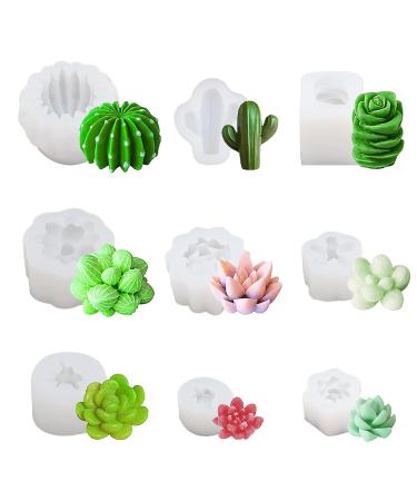 9 Pack Succulent Silicone Mold,Flower Resin Mold,Silicone Candle Molds.3D Cacti Candle Mold Silicone for Scented Candles Soaps Making, Wax, Resin Casting,Soap Cake Dessert Mousse Mold DIY Mould