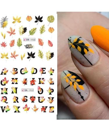 Cartoon Golden Leaves Abstract Face Animal Autumn Maple Leaf Water transfor Decals Nail Stickers(BN1921-1932) - Buy Online on GoSupps.com