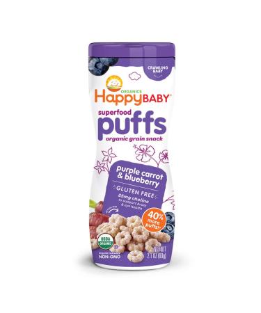 Happy Baby Organics Superfood Puffs, Purple Carrot & Blueberry, 2.1 Ounce (Pack of 6) packaging may vary