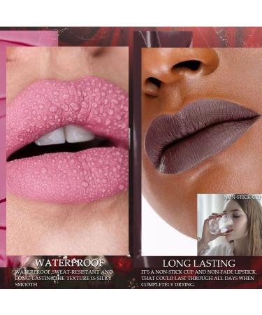3Pcs Matte Liquid Lipsticks Set - Purple Nude Pink Dark Brown | Smudge Proof & Long Lasting | Waterproof Skull Face Lip Gloss Stain - 24 Hour Wear | Labial Mate Larga Duracion - Pack of 3 - Buy Online on GoSupps.com
