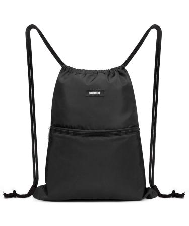 Drawstring Backpack String Bag Sackpack Cinch Water Resistant Nylon for Gym Shopping Sport Yoga by WANDF (Black) One Size