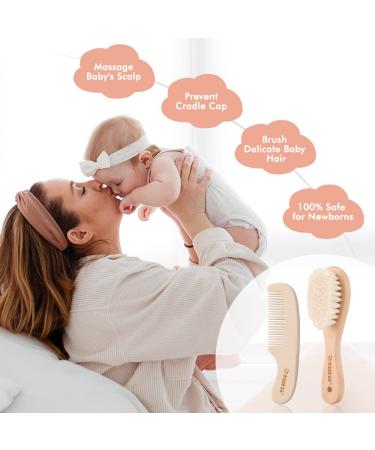 Haakaa Baby Hair Brush and Comb Set for Newborns & Toddlers - Natural Soft Goat Bristles - Gentle Grooming for Baby's Hair - Ideal for Cradle Cap - Perfect Baby Gift - 2 Pack - Buy Online on GoSupps.com