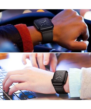 OUHENG Genuine Leather Band Replacement Strap Compatible with Apple Watch Ultra Series - Black | 49mm/45mm/44mm/42mm - Buy Online on GoSupps.com