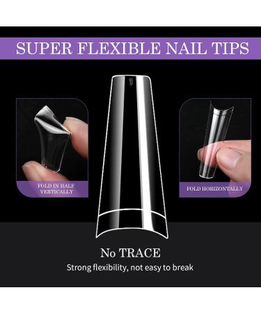 Venares 500 Clear Coffin Nail Tips for Gel Nails - 10 Sizes with Glue & Box | Tips for Perfect Gel Manicure - Buy Online on GoSupps.com