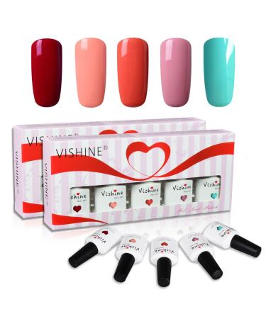 Vishine Soak Off UV LED Gel Nail Polish Multicolor Varnish Gift Set Of 5pcs X 10ml for Nail Art TX013