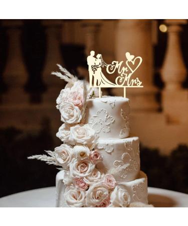 Personalized Wedding Cake Topper - Bride & Groom Figures Mr & Mrs Decoration Wood Color for Weddings & Parties - Buy Online on GoSupps.com