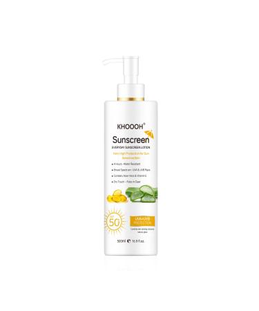 KHOOOH Sunscreen Lotion SPF 50 UVA/UVB Protection 500ml Broad Spectrum Sunblock with Aloe Vera & Vitamin E Water Resistant for Sensitive Skin Dry Touch Everyday Sunscreen