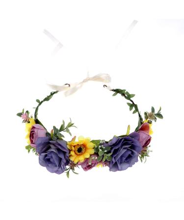 Boho Flower Crown | Purple Violet Wedding Girls Headband Wreath Halo for Celebrations & Parties - Buy Online on GoSupps.com