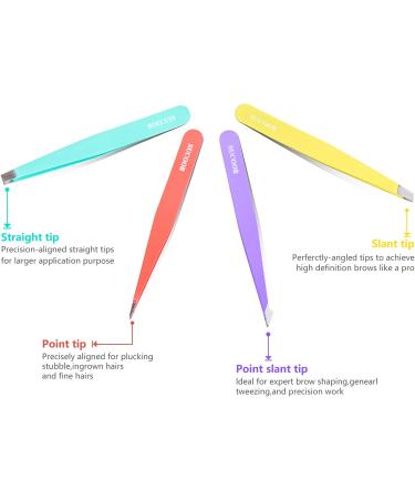 SUCOOR 4Pcs Stainless Steel Precision Tweezers Set for Eyebrow Shaping and Hair Removal - Multi-color - Buy Online on GoSupps.com