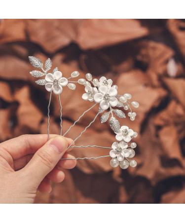 Earent Bride Wedding Flower Pearl Hair Pins - Pack of 3 | Bridal Hair Accessories for Women and Girls - Buy Online on GoSupps.com