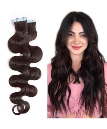 SEGO TAPE Extensions Real Hair Welled 16 inch/40cm 20 Tap Town Hair Extension 100% Remy Hair 50g with 10 PC Subject-Tape Dark Brown#2