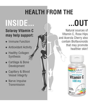 Solaray Vitamin C Time Release 500mg - 100 Vegan Capsules | Immune Support & Antioxidant - Buy Online on GoSupps.com