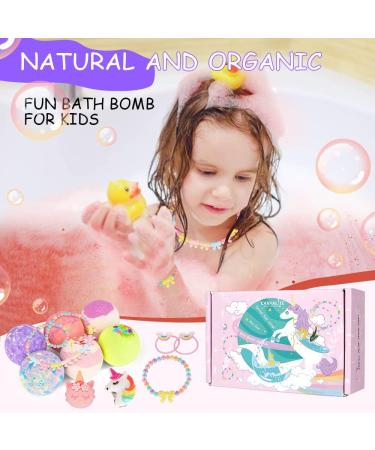 Canvalite Unicorn Bath Bombs for Kids - 6 Pc Gift Set with Surprise Inside | Organic Natural Spa Fizzy Bubbles | Skin Friendly | Fizz Balls with Jewelry Toy | Strawberry Scented - Buy Online on GoSupps.com