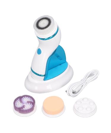 Facial Cleansing Brush Rechargeable Electric Facial Exfoliator Brush with Vibration Massage Function 3 Soft Replacement Brush Heads for Deep Pore Cleansing Easy to Store (Blue)