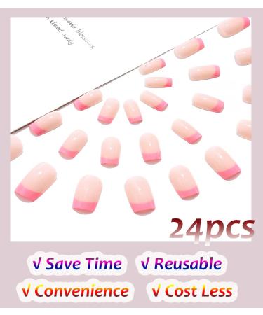 Sethexy Short Square False Nails - 24Pcs Baby Pink French Press on Acrylic Nails for Women & Girls - International Shipping Available - Buy Online on GoSupps.com