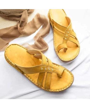 Creev Women s Comfortable PU Leather Sandals - Orthopedic Flat Sole with Large Toe - Casual Gray Shoes Size 41 (39 EU White 37 EU Bruin) for Foot Correction - Buy Online on GoSupps.com