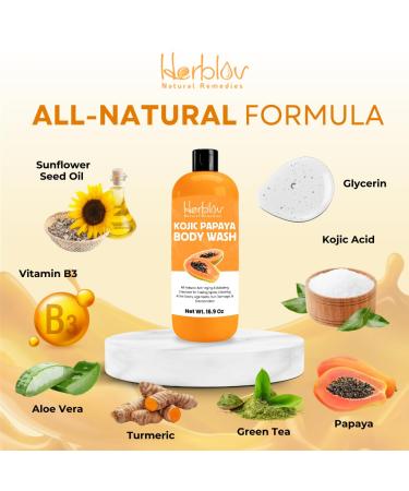 Herblov Kojic Acid Soap for Hyperpigmentation Skin Brightening Kojic Papaya Body Wash Dark Spot Soap Reduces Acne Scars and Evens Skin Tone Turmeric Body Wash for Brighter Glowing Face - Buy Online on GoSupps.com