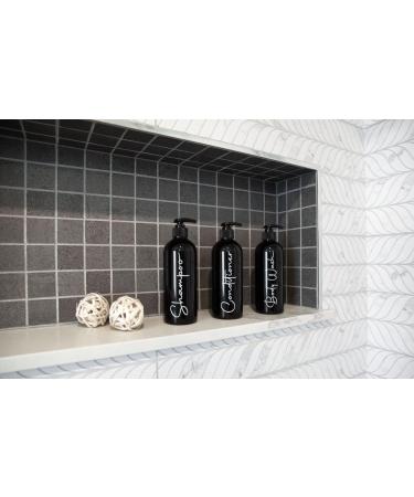 Alora Home Essentials Reusable Shampoo and Conditioner Bottles - Set of 3 Matte Black Permanent Stylish Labels 16oz Pump Bottle Dispenser Body Wash Plastic Refillable (MBBW16) Set of 3 (16oz) Black - Buy Online on GoSupps.com
